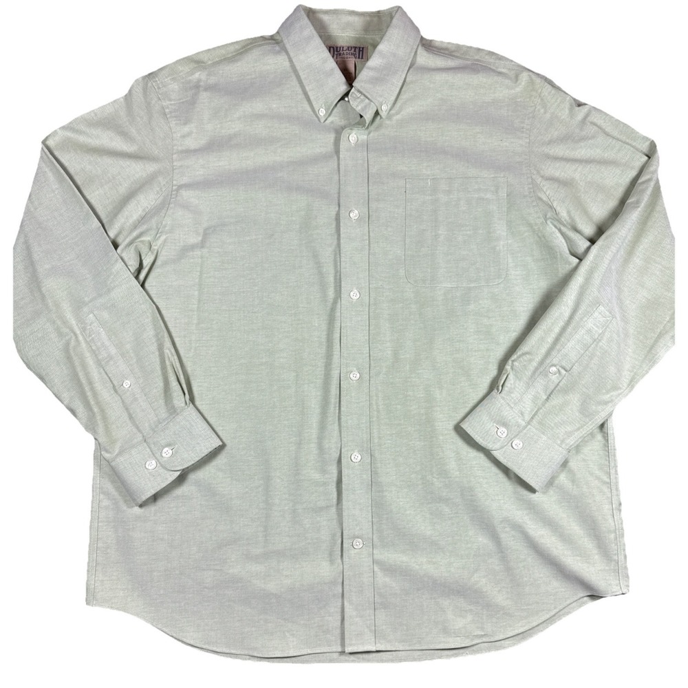 Duluth Trading Co Shirt Men XL Light Green Long Sleeve Button Down Pocket Cotton